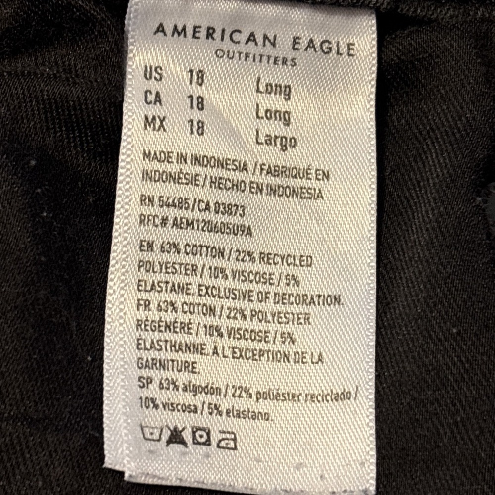 American Eagle Super High Rise Flare Jeans Womens 18 LONG Black Dream Stretch - Picture 11 of 12